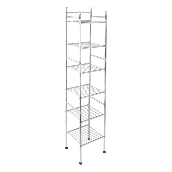 6 Tier Metal Tower Bathroom Storage Shelf Chrome - Picture 2 of 3